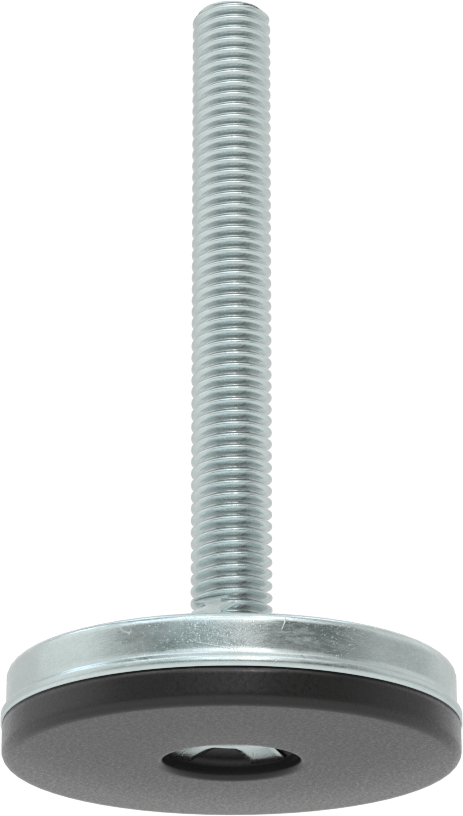 Dişli Saplama ve Yastıklı Rigid Seviyelendirme Montajı, Çinko Kaplı Çelik ve Neopren, 1/2“-13 x 4” Diş, 2-13/16" Çap