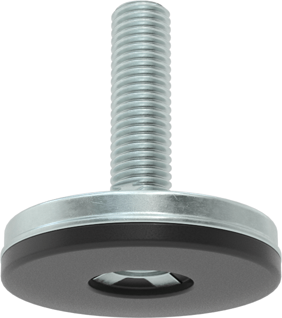 Dişli Saplama ve Yastıklı Rigid Seviyelendirme Montajı, Çinko Kaplı Çelik, Neopren Yastık, 5/8“-11 x 2” Uzun Diş