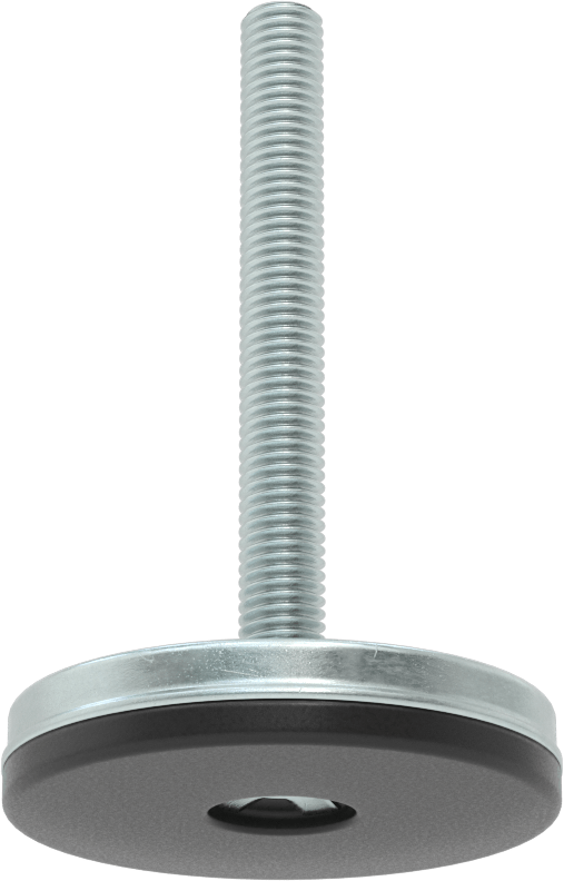 Dişli Saplama ve Yastıklı Rigid Seviyelendirme Montajı, Çinko Kaplı Çelik ve Neopren, 1/2“-13 x 4” Diş, 3-3/16" Taban