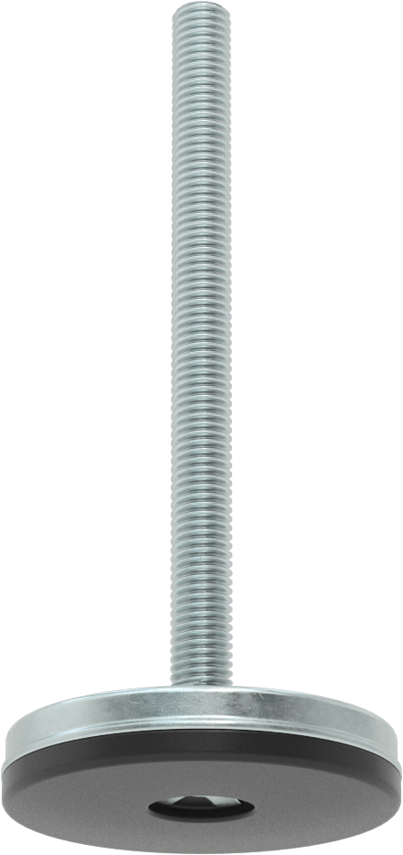 Dişli Saplama ve Yastıklı Rigid Seviyelendirme Montajı, Çinko Kaplı Çelik ve Neopren, 1/2“-13 x 6” Diş, 3-3/16" Taban