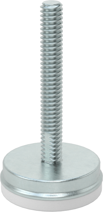 Dişli Saplama ve Yastıklı Rigid Seviyelendirme Montajı, Çinko Kaplı Çelik, Naylon Yastık, 1/4"-20 Boyut, 1-3/16" Taban