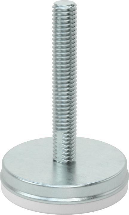 Dişli Saplama ve Yastıklı Rigid Seviyelendirme Montajı, Çinko Kaplı Çelik ve Naylon, 3/8“-16 x 2” Uzun Diş, 2" Taban Çapı