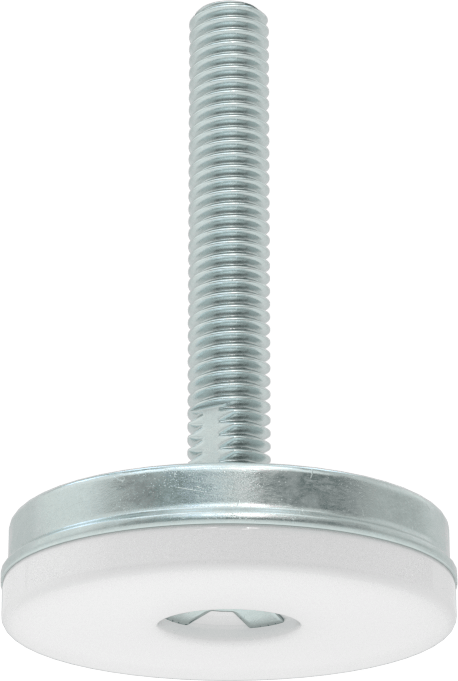 Dişli Saplama ve Yastıklı Rigid Seviyelendirme Montajı, Çinko Kaplı Çelik ve Naylon, 3/8“-16 x 2” Uzun Diş, 2" Taban Çapı