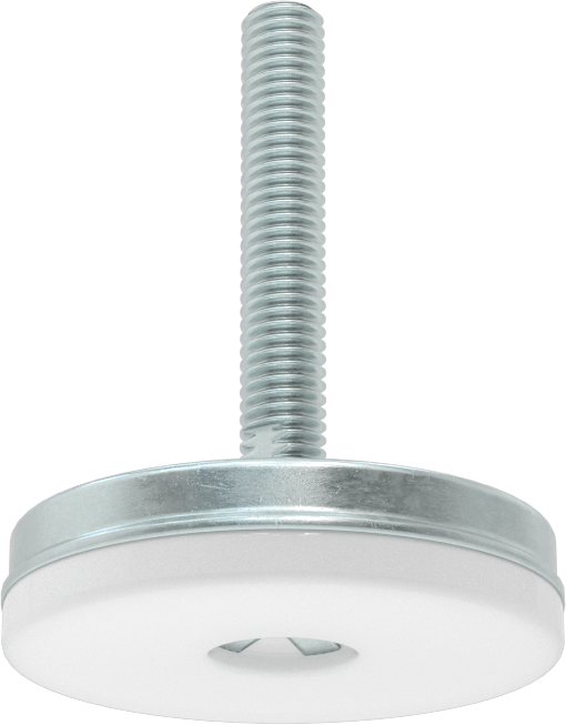 Dişli Saplama ve Yastıklı Rigid Seviyelendirme Montajı, Çinko Kaplı Çelik ve Naylon, 3/8“-16 x 2” Uzun Diş, 2-3/8" Çap