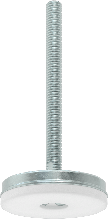 Dişli Saplama ve Yastıklı Rigid Seviyelendirme Montajı, Naylon Yastıklı Çinko Kaplı Çelik, 3/8“-16 x 4” Uzunlukta Diş