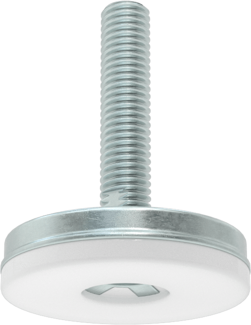 Dişli Saplama ve Yastıklı Rigid Seviyelendirme Montajı, Çinko Kaplı Çelik ve Naylon, 1/2“-13 x 2” Uzun Diş, 2-3/8" Taban