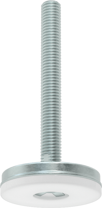 Dişli Saplama ve Yastıklı Rigid Seviyelendirme Montajı, Çinko Kaplı Çelik ve Naylon, 1/2“-13 x 4” Uzun Diş, 2-3/8" Taban
