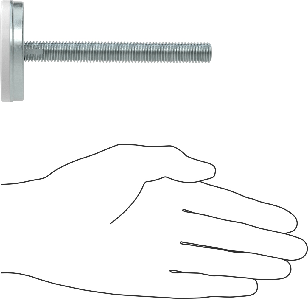 Dişli Saplama ve Yastıklı Rigid Seviyelendirme Montajı, Çinko Kaplı Çelik ve Naylon, 1/2“-13 x 4” Uzun Diş, 2-3/8" Taban