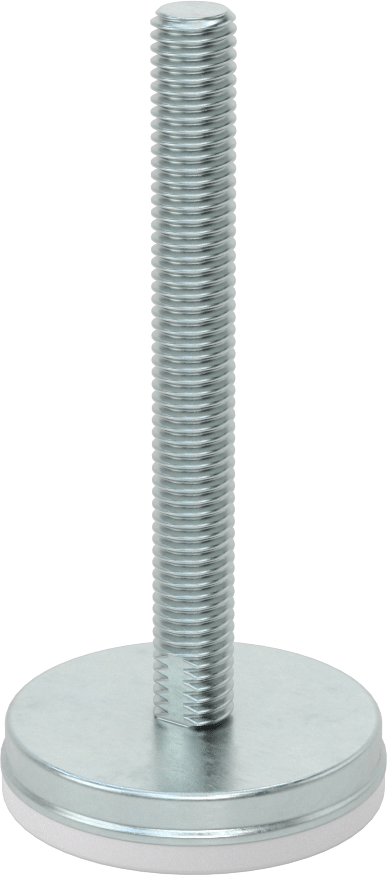 Dişli Saplama ve Yastıklı Rigid Seviyelendirme Montajı, Çinko Kaplı Çelik ve Naylon, 1/2“-13 x 4” Uzun Diş, 2-3/8" Taban