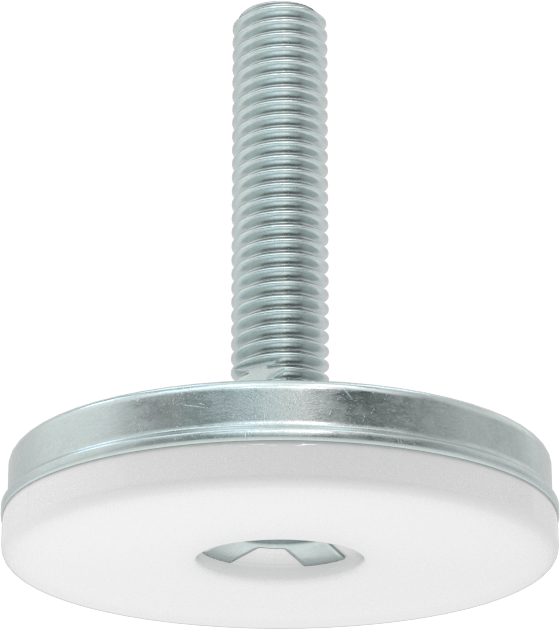 Dişli Saplama ve Yastıklı Rigid Seviyelendirme Montajı, Çinko Kaplı Çelik ve Naylon, 1/2“-13 x 2” Uzun Diş, 2-13/16" Çap