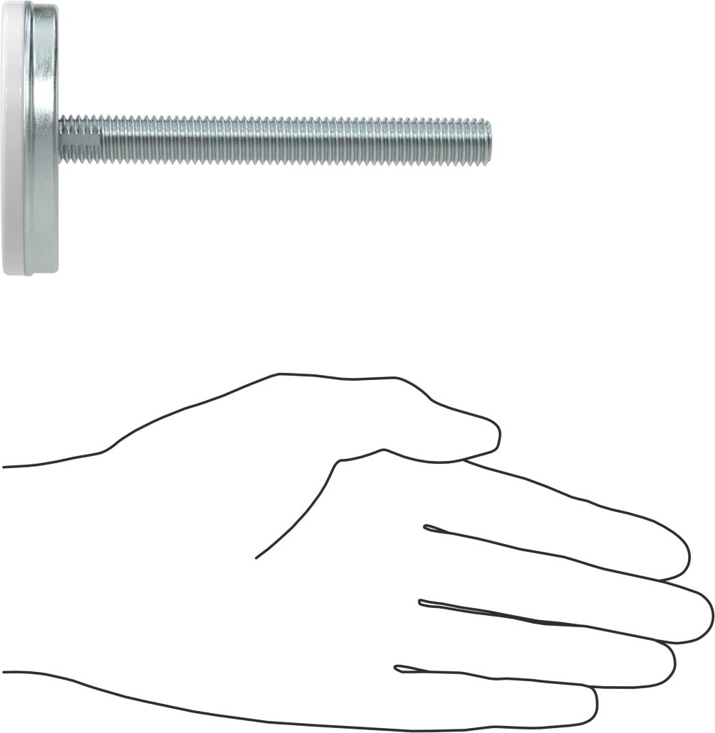 Dişli Saplama ve Yastıklı Rigid Seviyelendirme Montajı, Çinko Kaplı Çelik ve Naylon, 1/2“-13 x 4” Uzun Diş, 2-13/16" Çap