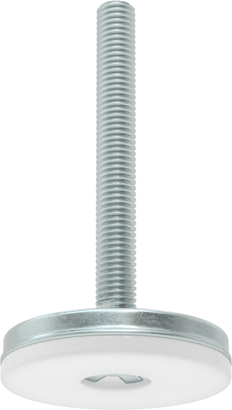 Dişli Saplama ve Yastıklı Rigid Seviyelendirme Montajı, Çinko Kaplı Çelik ve Naylon, 1/2“-13 x 4” Uzun Diş, 2-13/16" Çap