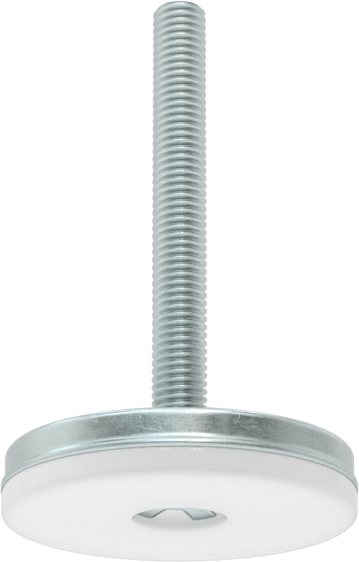 Dişli Saplama ve Yastıklı Rigid Seviyelendirme Montajı, Çinko Kaplı Çelik ve Naylon, 1/2“-13 x 4” Uzun Diş, 3-3/16" Taban