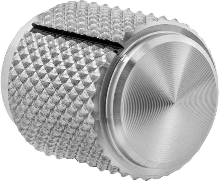 Yuvarlak Şaftlar için Alüminyum Gösterge Düğmesi, Tırtıllı Başlı Tutamak, 1/2" Baş Çapı, 1/4" Delik Çapı