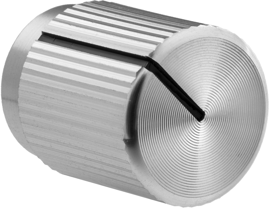 Yuvarlak Şaftlar için Alüminyum Gösterge Düğmesi, Yivli Tutamak, 1/2" Baş Çapı, 1/4" Delik Çapı