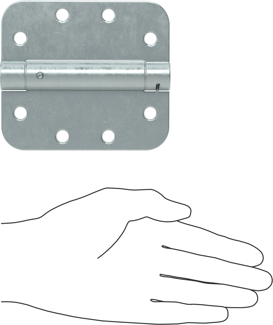 Gömme Montaj Şablonu Giriş Kapısı Yaylı Menteşe, Yuvarlak, Çinko Kaplı Çelik, 1-3/4" Kalınlıkta Kapı, 4-1/2“ x 2” Yaprak