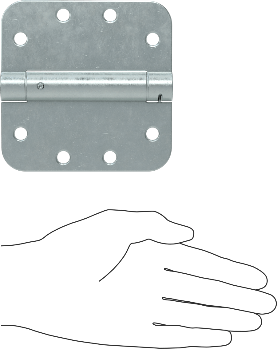 Gömme Montaj Şablonu Giriş Kapısı Yaylı Menteşe, Yuvarlak, Çinko Kaplı Çelik, 1-3/4" Kalınlıkta Kapı, 4,5“ x 2-1/4” Kanat