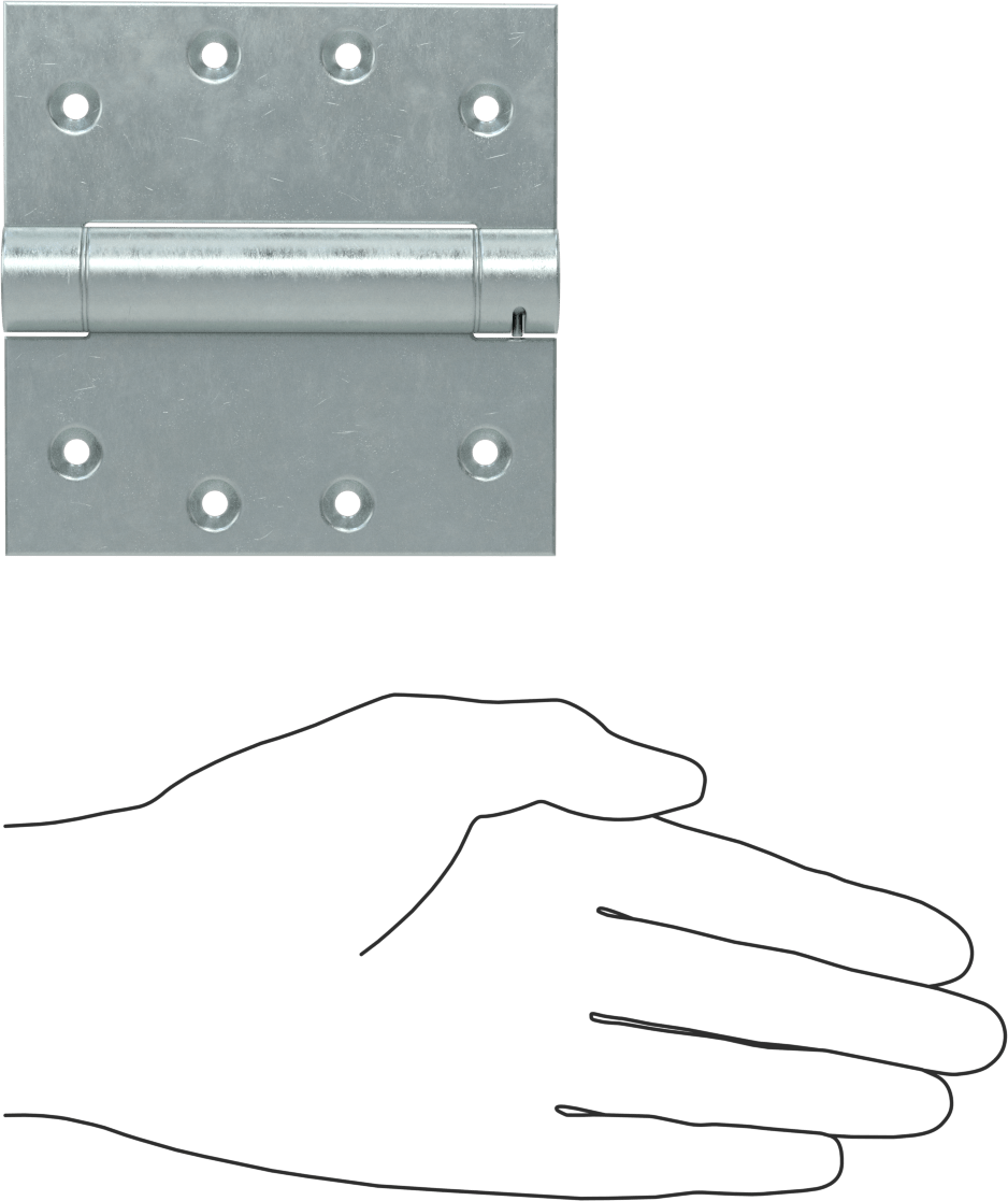 Gömme Montaj Şablonu Giriş Kapısı Yaylı Menteşe, Kare, Çinko Kaplı Çelik, 1-3/4" Kalınlıkta Kapı, 4“ x 2” Kanat