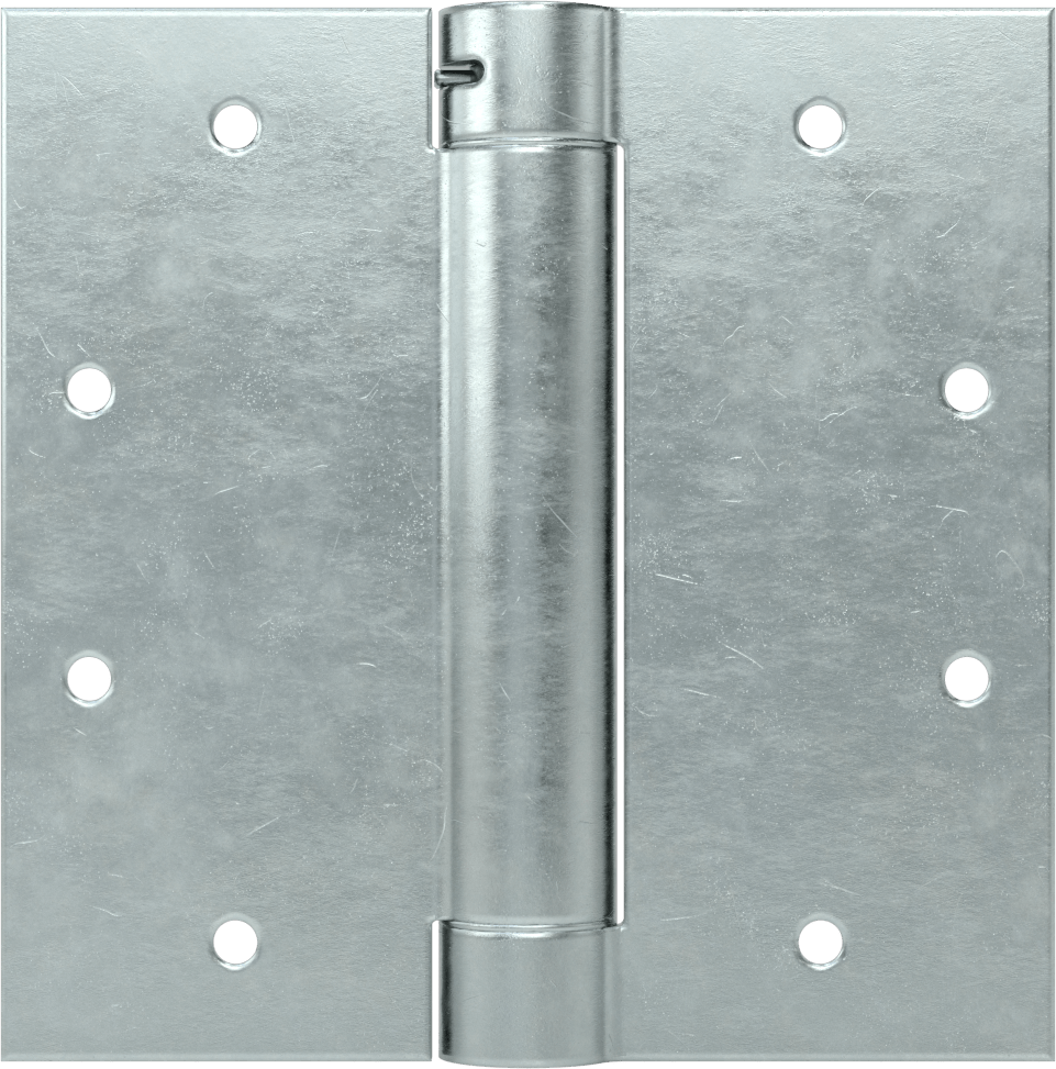 Gömme Montaj Şablonu Giriş Kapısı Yaylı Menteşe, Kare, Çinko Kaplı Çelik, 1-3/4" Kalınlıkta Kapı, 4-1/2“ x 2-1/4” Yaprak