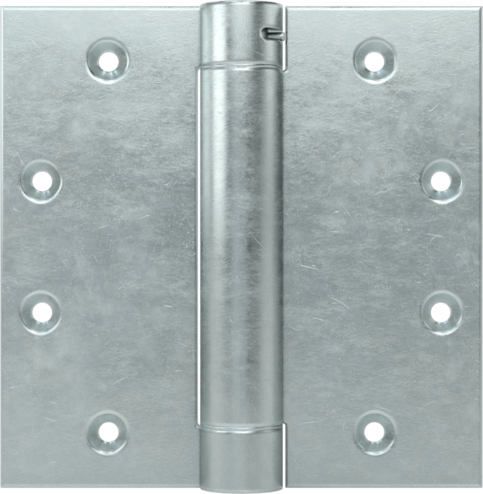 Gömme Montaj Şablonu Giriş Kapısı Yaylı Menteşe, Kare, Çinko Kaplı Çelik, 1-3/4" Kalınlıkta Kapı, 4-1/2“ x 2-1/4” Yaprak