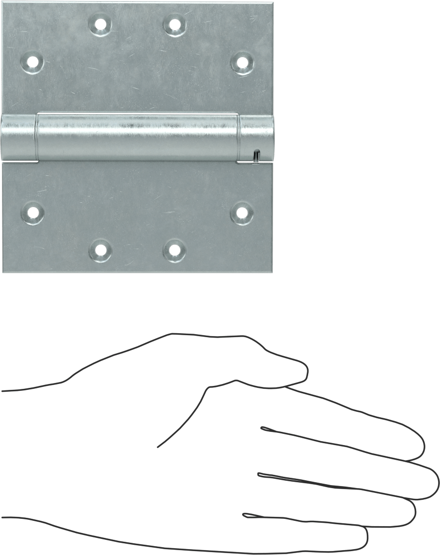 Gömme Montaj Şablonu Giriş Kapısı Yaylı Menteşe, Kare, Çinko Kaplı Çelik, 1-3/4" Kalınlıkta Kapı, 4-1/2“ x 2-1/4” Yaprak