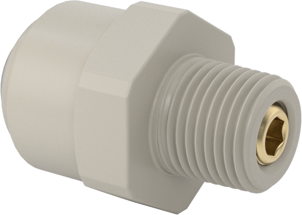 Tak-Çalıştır Acetal Gövdeli Delikli Vana, Adaptör, 1/8 NPT Erkek, 1/4" Boru Dış Çapı için, 0,016 inç Çap