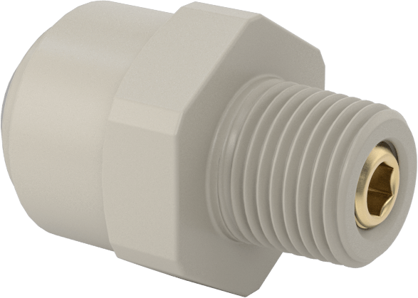 Tak-Çalıştır Acetal Gövdeli Delikli Vana, Adaptör, 1/8 NPT Erkek, 1/4" Boru Dış Çapı için, 0,018 inç Çap
