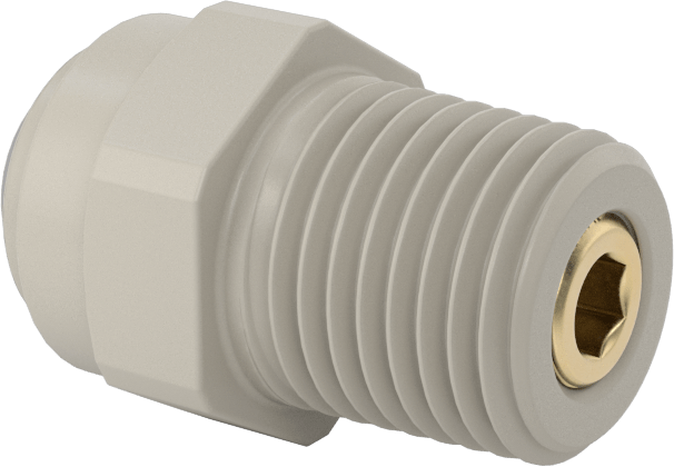 Tak-Çalıştır Acetal Gövdeli Delikli Vana, Adaptör, 1/4 NPT Erkek, 1/4" Boru Dış Çapı için, 0,026 inç Çap