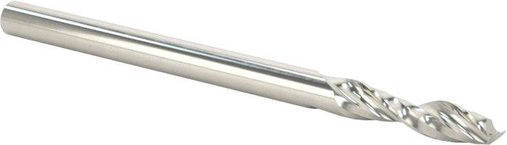 Kaplamasız Karbür Spiral Freze Ucu, Plastik için, Yukarıdan Çıkarma, 1/8" Kesme Çapı, 1/8" Şaft Çapı