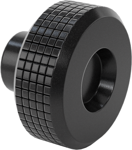Siyah Polipropilen Tırtıllı Topuz, 1/4"-20 Dişli Delikli, 1-1/4" Baş Çapı