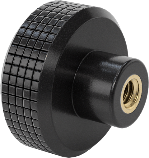 Siyah Polipropilen Tırtıllı Topuz, 1/4"-20 Dişli Delikli, 1-1/4" Baş Çapı
