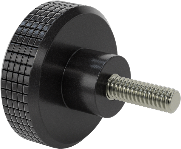 Siyah Polipropilen Tırtıllı Topuz, 1/4"-20 Dişli, 3/4" Uzunlukta Saplama, 1-9/16" Baş Çapı