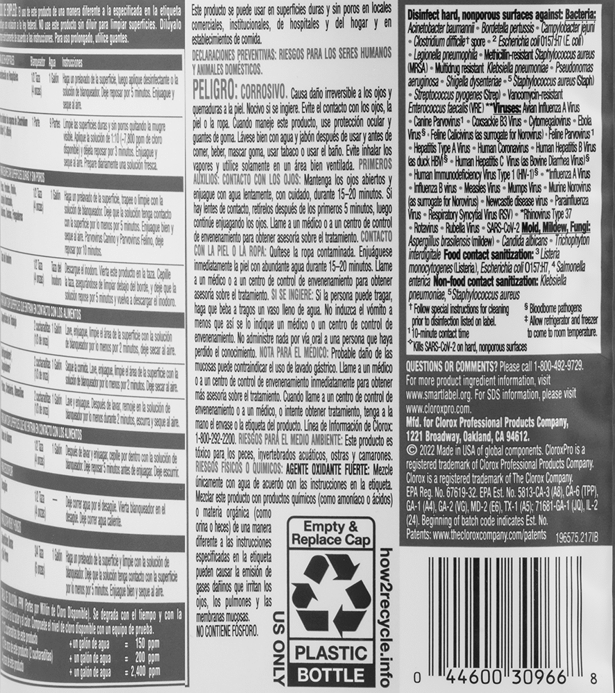 Çamaşır Suyu, 8,25% Konsantrasyon, 121 FL. oz. Sürahi