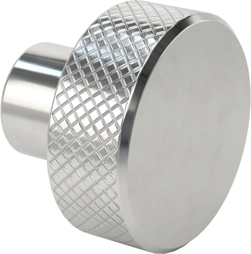 Tırtıllı Tutma Yeri Olan 303 Paslanmaz Çelik Düğme, 1/4“-20 Diş x 5/8” Derinlikte Delik, 1" Çapında Başlık
