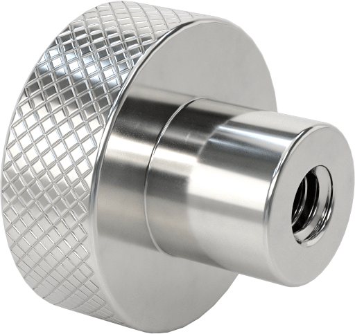 Tırtıllı Tutma Yeri Olan 303 Paslanmaz Çelik Düğme, 1/4“-20 Diş x 5/8” Derinlikte Delik, 1" Çapında Başlık