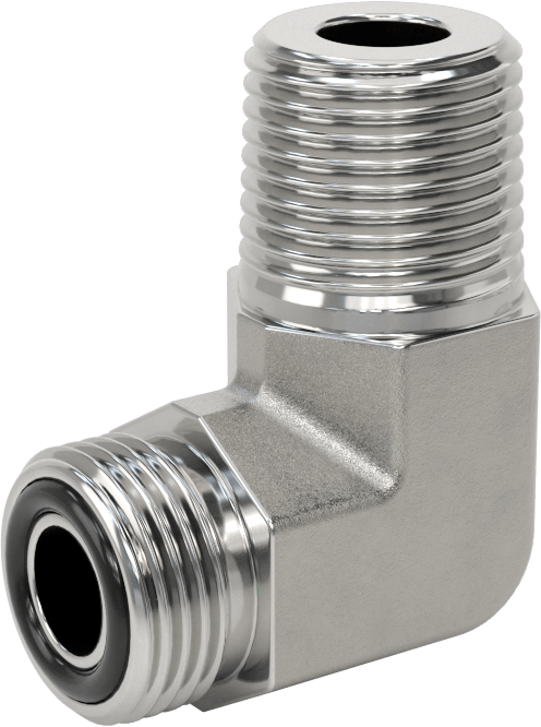O-Ring Yüz Contalı Bağlantı Parçası, 1/2" Dış Çaplı Boru x 1/2 NPT Erkek için 90 Derece Dirsek
