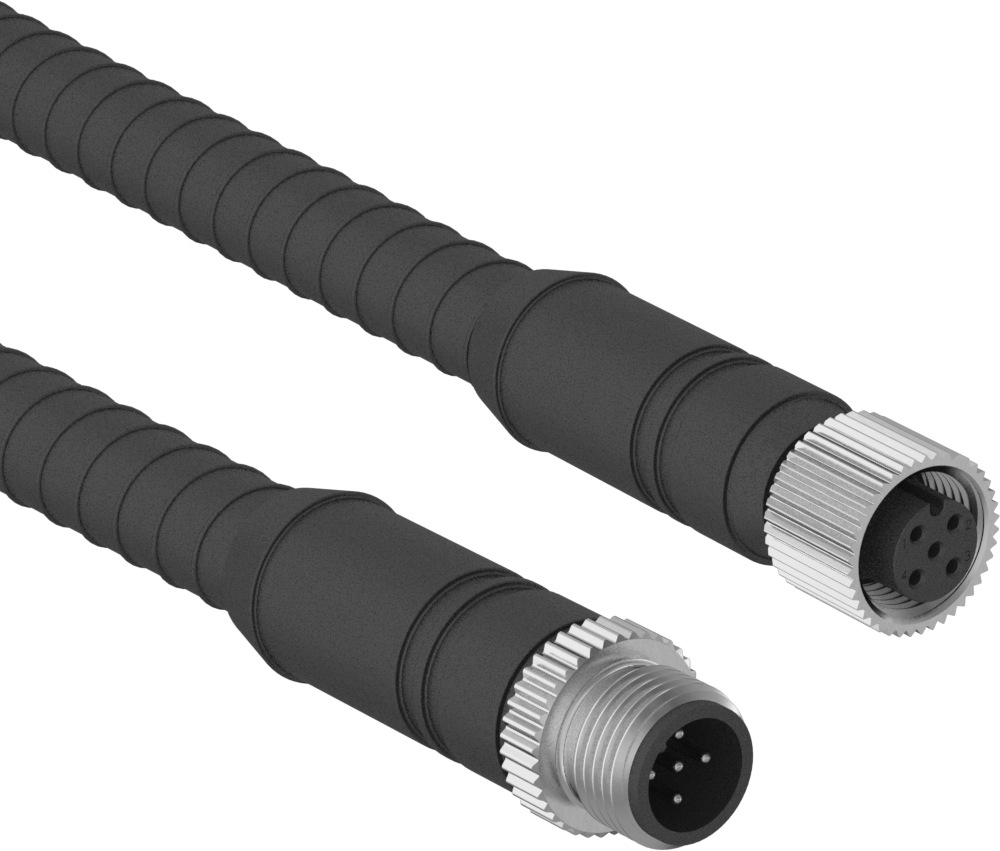 Paslanmaz Çelik Zırhlı Mikro M12 Kablo, 5 Kutup, A Kodu, 6-1/2 Fit Uzunluk