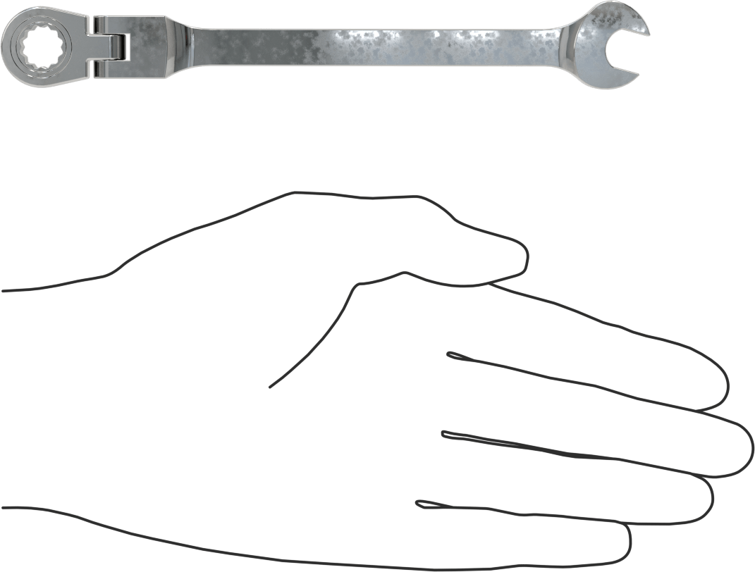 Esnek Başlı Cırcırlı Kombinasyon Anahtarı, 3/8" Boyut, 6-1/4" Toplam Uzunluk