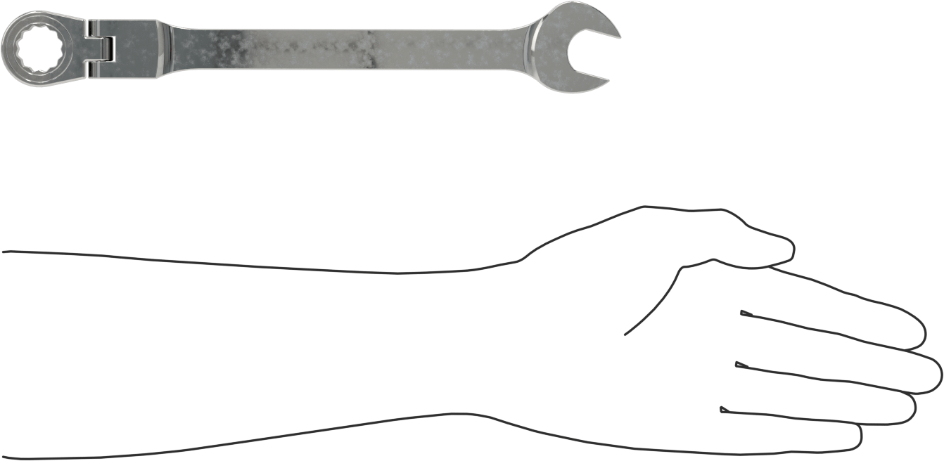 Esnek Başlı Cırcırlı Kombinasyon Anahtarı, 19 mm Boyut, 10-7/8" Toplam Uzunluk