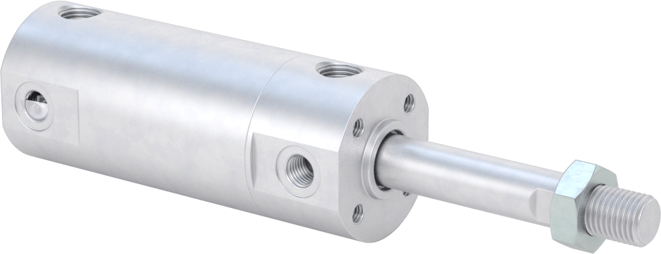 Darbeye Dayanıklı Yuvarlak Gövdeli Hava Silindiri, Sensör Hazır, Yüz/Pivot Montajı, 1-1/4" Delik Boyutu, 1" Strok