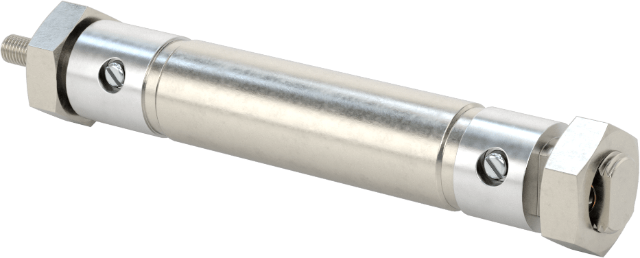 Ayarlanabilir Hava Yastıklı Yuvarlak Gövdeli Hava Silindiri, Çift Etkili, 3/4" Delik Boyutu, 1-1/2" Strok Uzunluğu