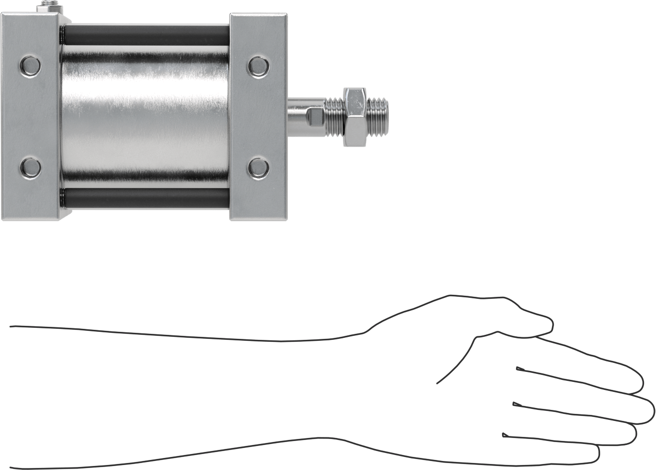 Bağlantı Çubuğu Hava Silindiri, Yastıklı, Çift Etkili, 4-1/2" Delik, 1-1/2" Strok
