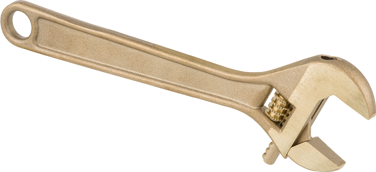 Kıvılcım Çıkarmayan Ayarlanabilir Anahtar, 8" Toplam Uzunluk, 1-1/8" Maksimum Çene Kapasitesi
