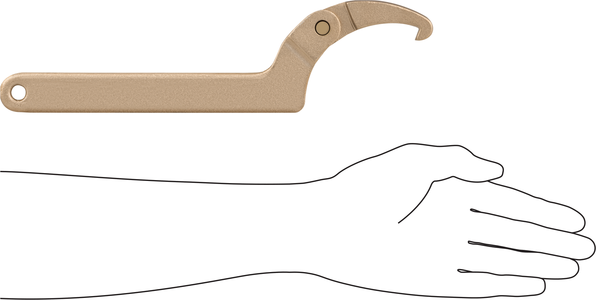 Yan Taraftaki Yivler için Ayarlanabilir Kanca Anahtarı, Kıvılcım Çıkarmayan, 4-1/2“ ila 6-3/8” Daire Çapı için