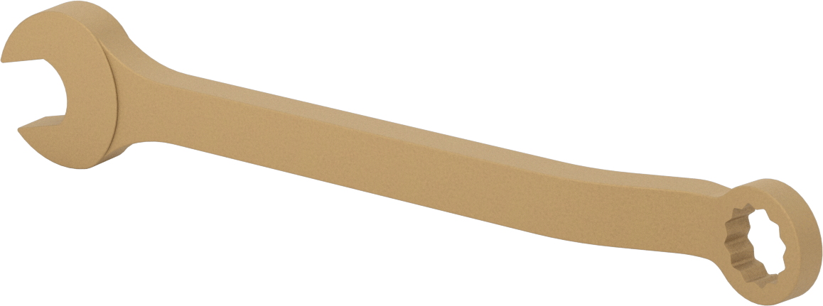 Kıvılcım Çıkarmayan Kombinasyon Anahtarı, 22 mm Boyut, 11-5/8" Toplam Uzunluk