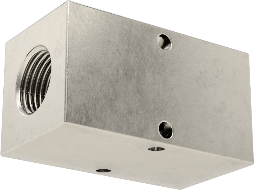 316 Paslanmaz Çelik Dik Açılı Akış Dikdörtgen Manifold, Tek Tarafta 2 Çıkış, 1/2 NPT x 3/8 NPT