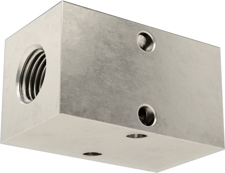 316 Paslanmaz Çelik Dik Açılı Akış Dikdörtgen Manifold, Tek Tarafta 2 Çıkış, 1/4 BSPT x 1/8 BSPT