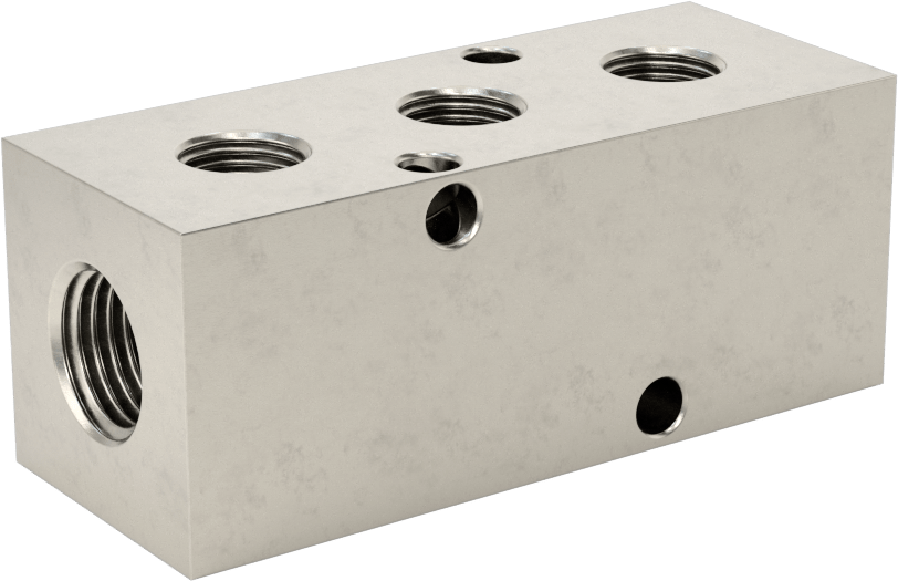 316 Paslanmaz Çelik Dik Açılı Akış Dikdörtgen Manifold, Tek Tarafta 3 Çıkış, 1/4 BSPP x 1/8 BSPP