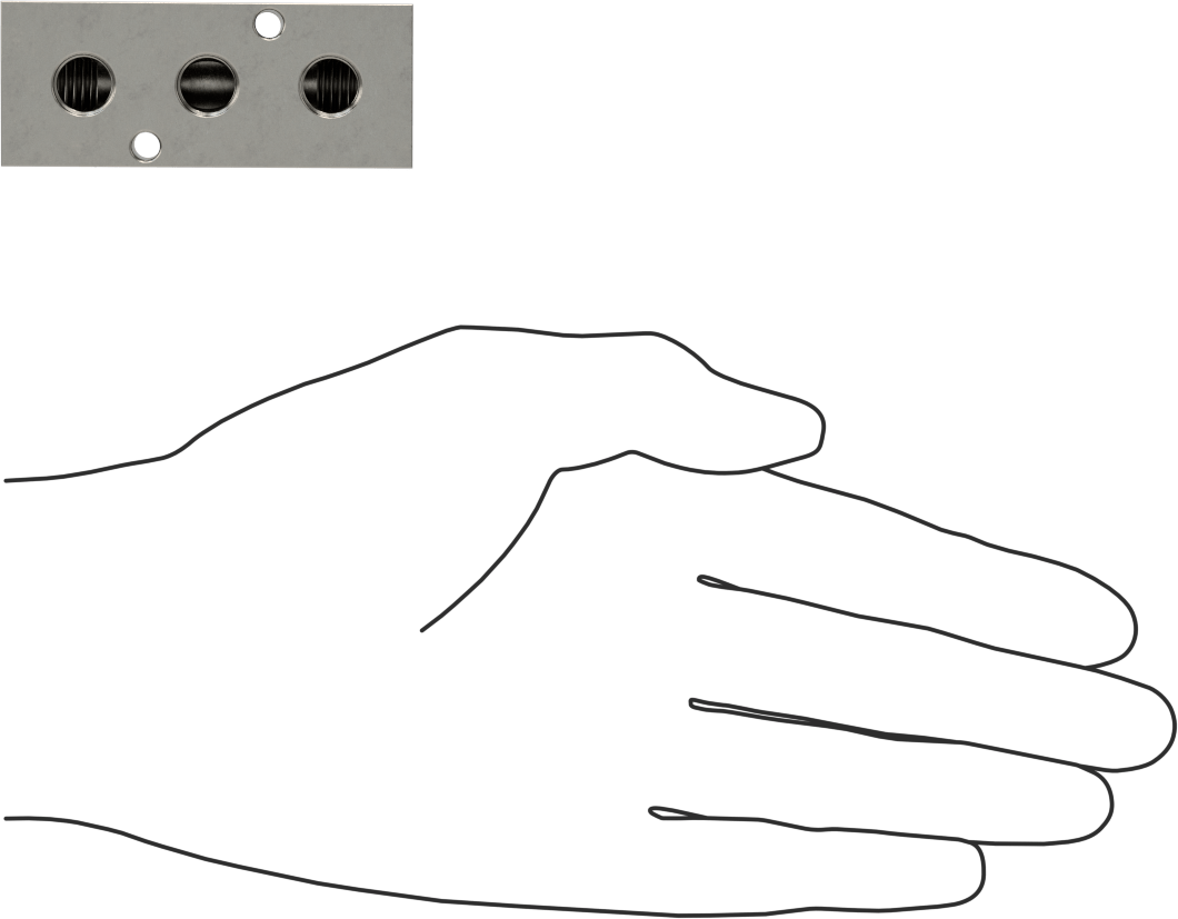 316 Paslanmaz Çelik Dik Açılı Akış Dikdörtgen Manifold, Tek Tarafta 3 Çıkış, 1/4 BSPP x 1/8 BSPP