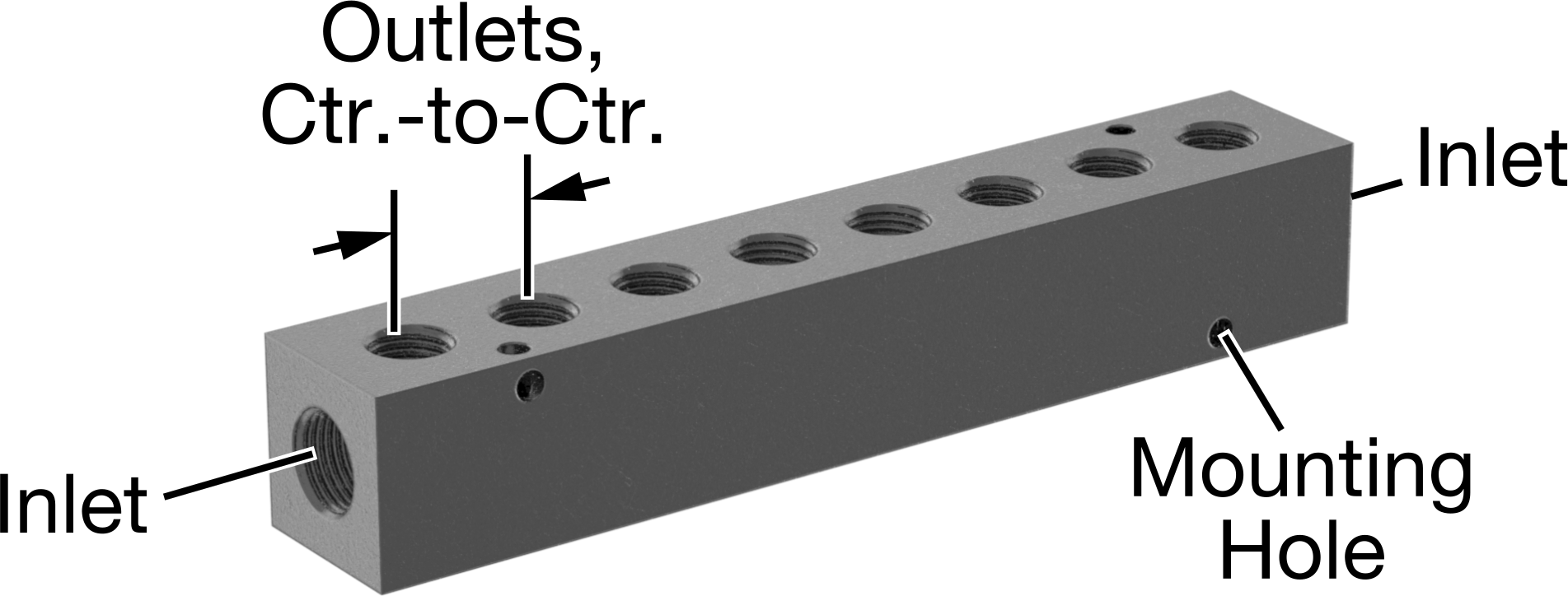 Çift Bölümlü Dik Açılı Akış Manifoldu, Bölüm Başına Dört 1/8 NPT Çıkışı, 1/4 NPT Girişler